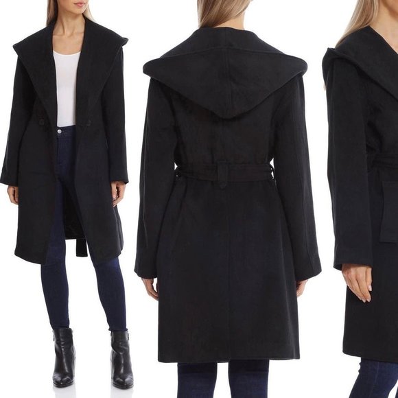 NWOT Avec Les Filles hooded wrap coat in black size S